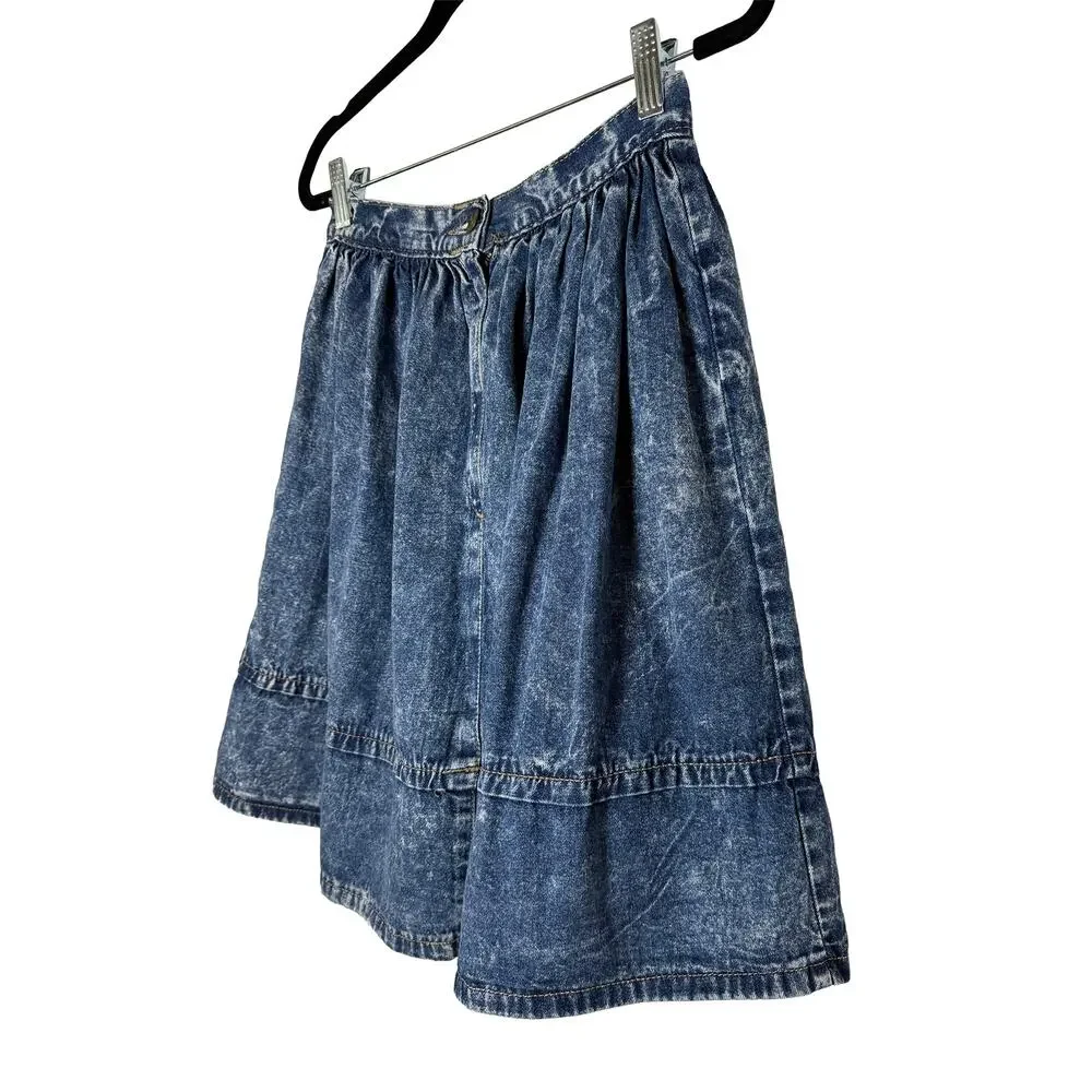 Vintage Women's Zena Blue Acid Wash Pleated A Line Mini Skirt 80s 90s Western XS